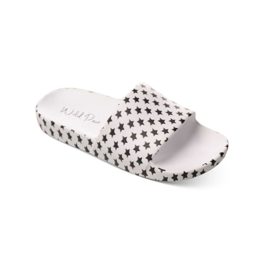 WILD PAIR Womens White Stars 1" Platform Slyde Toe Slip On Slide Sandals 7 M